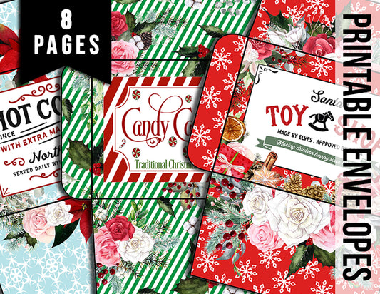 Christmas Envelopes, Junk Journal Envelopes -8pg Digital Download- Journaling Envelopes, Santa Envelopes, Scrapbook Envelope, Ephemera Pouch