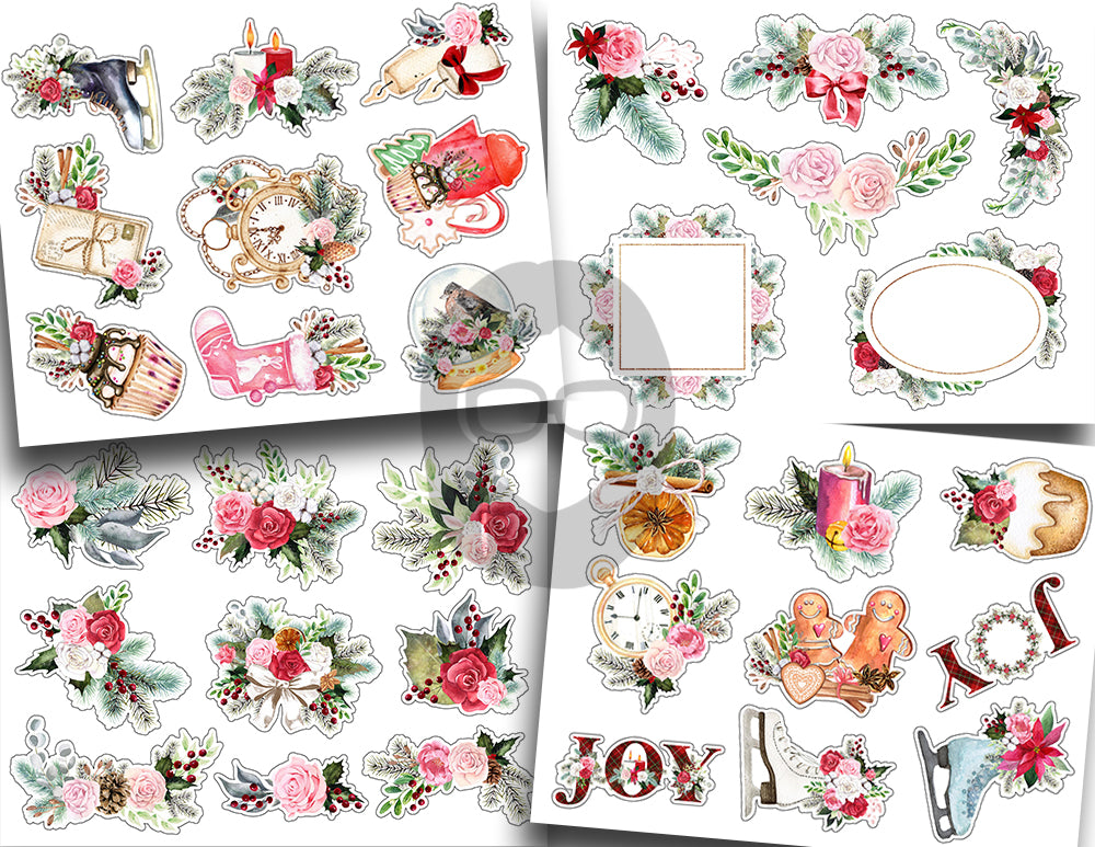 Fussy Cut Christmas Ephemera -16pg Digital Download- Pink Christmas, Scrapbook Cutouts, Junk Journal Collage Sheets, December Clipart