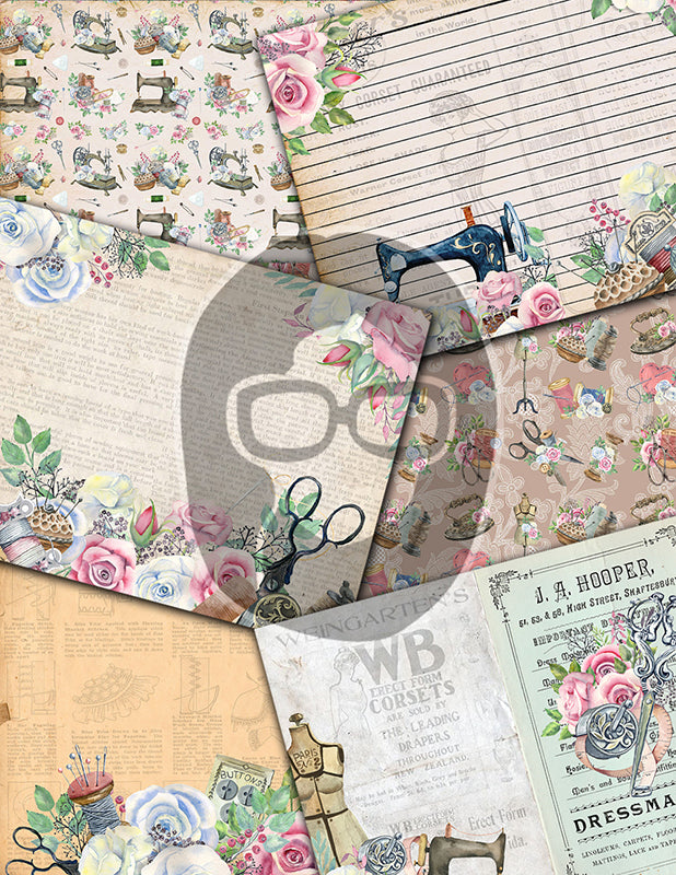 Sewing Junk Journal Printables, Sewing Digital Paper -40pg Digital Download- Sewing Ephemera, Pink Vintage Kit, Sewing Clipart, Shabby Chic
