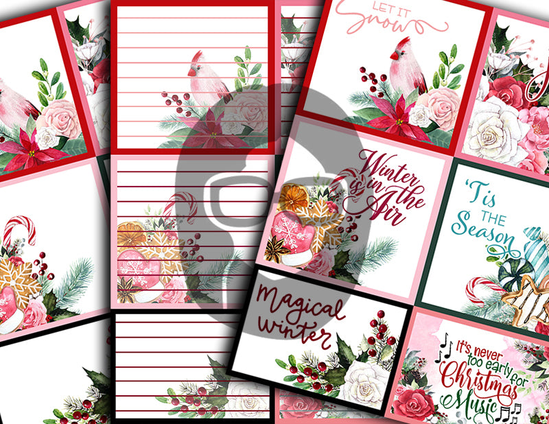 Journaling Spot Printables, Christmas Junk Journal Ephemera -18pg Digital Download- Christmas Quotes, Pink Christmas, Lined Paper, Vintage