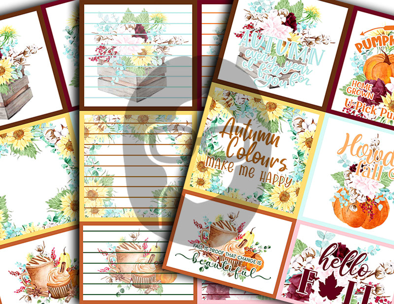 Journaling Spot Printables, Autumn Journal Printable -18pg Digital Download- Lined Paper, Fall Quotes, Autumn Flowers, Fall Harvest