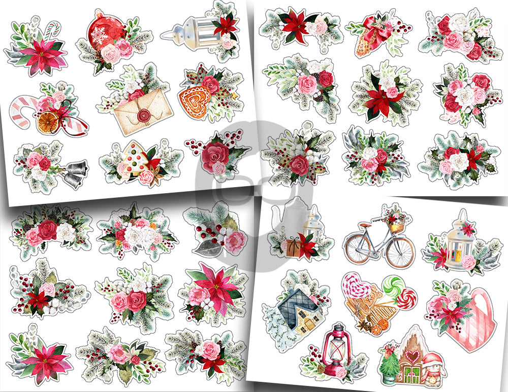 Fussy Cut Christmas Ephemera -16pg Digital Download- Pink Christmas, Scrapbook Cutouts, Junk Journal Collage Sheets, December Clipart