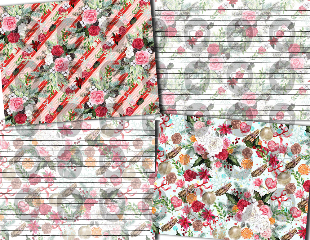 Christmas Junk Journal Pages, Pink Christmas Paper -30pg Digital Download- Poinsettia background,Lined Journal Pages,Scrapbook paper, Shabby