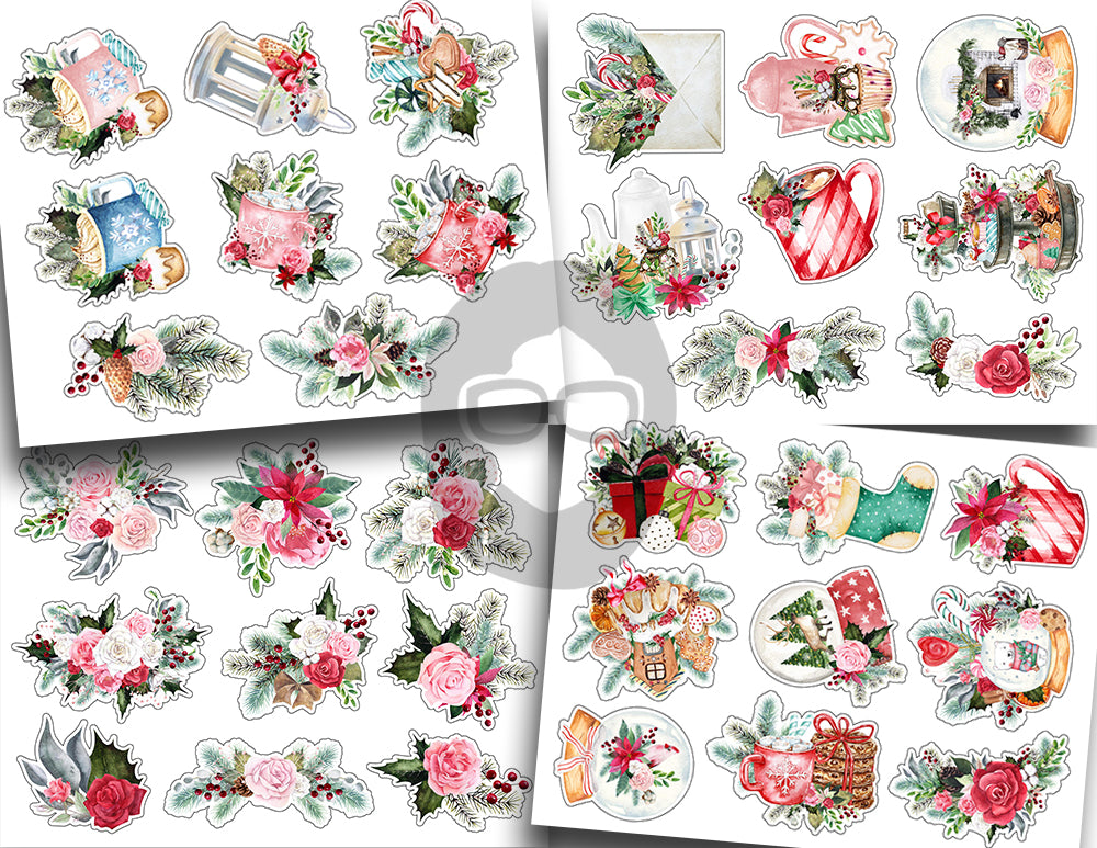 Fussy Cut Christmas Ephemera -16pg Digital Download- Pink Christmas, Scrapbook Cutouts, Junk Journal Collage Sheets, December Clipart