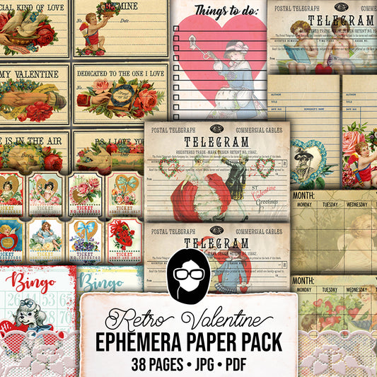 Valentine's Day Ephemera, Junk Journal Printables -38pg Digital Download- Journaling Cards, Scrapbook Bundle, Retro And Vintage, Antique