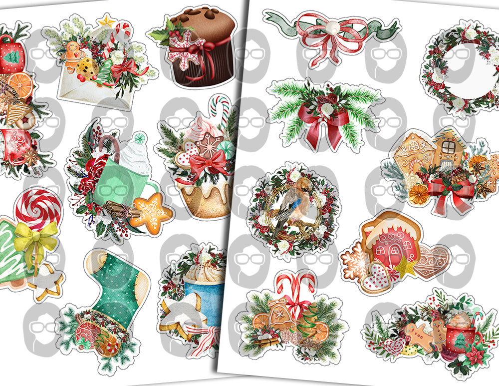 Fussy Cut Christmas Ephemera -14pg Digital Download- Pink Christmas, Scrapbook Cutouts, Junk Journal Collage Sheets, December Clipart