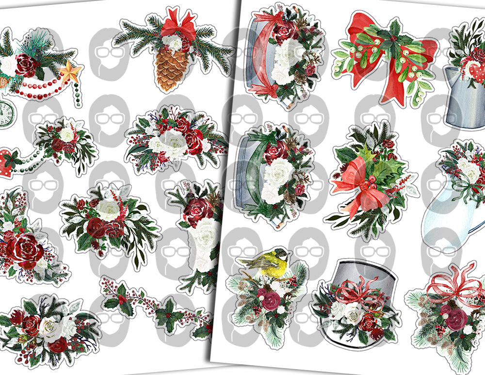 Fussy Cut Christmas Ephemera -14pg Digital Download- Pink Christmas, Scrapbook Cutouts, Junk Journal Collage Sheets, December Clipart