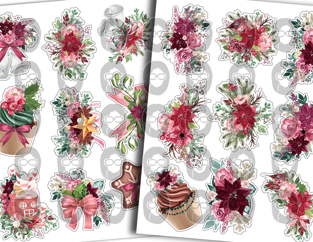 Fussy Cut Christmas Ephemera -14pg Digital Download- Pink Christmas, Scrapbook Cutouts, Junk Journal Collage Sheets, December Clipart