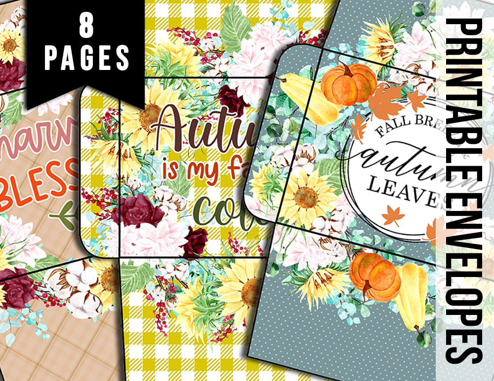 Fall Envelopes, Junk Journal Envelopes -8pg Digital Download- Journaling Envelopes, Scrapbook Envelope, Ephemera Pouch, 4x6 Envelopes,Autumn