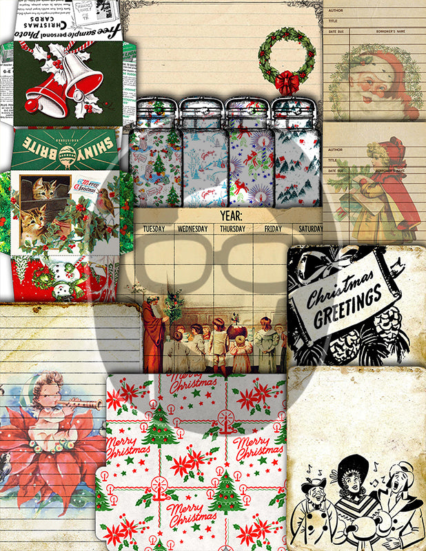 Junk Journal Ephemera Pack, Journaling Bundle -51pg Digital Download- Christmas Printables, Vintage Santa, Starter Kit, December Daily Kit