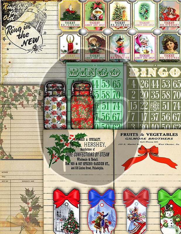 Junk Journal Ephemera Pack, Journaling Bundle -51pg Digital Download- Christmas Printables, Vintage Santa, Starter Kit, December Daily Kit