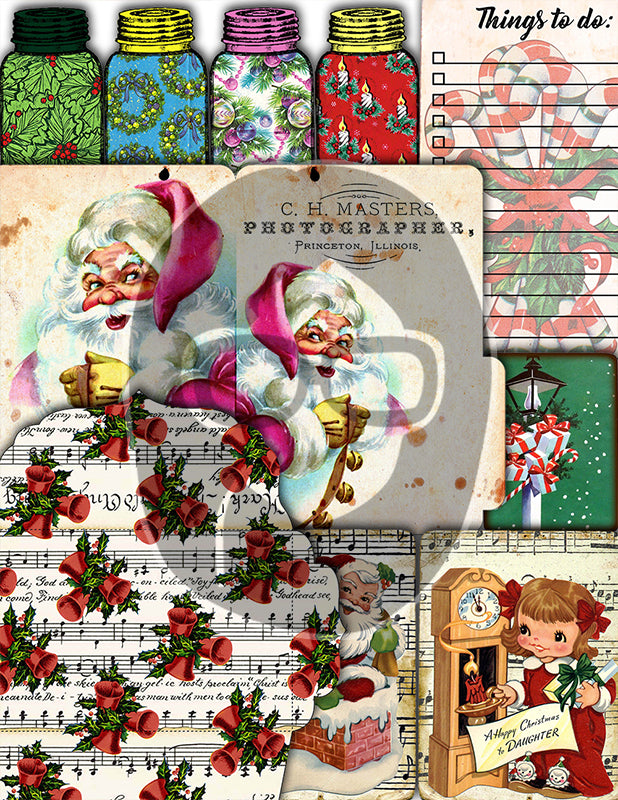 Junk Journal Ephemera Pack, Journaling Bundle -51pg Digital Download- Christmas Printables, Vintage Santa, Starter Kit, December Daily Kit