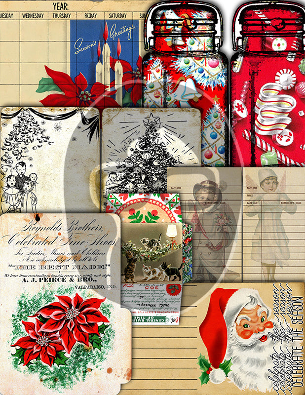 Junk Journal Ephemera Pack, Journaling Bundle -51pg Digital Download- Christmas Printables, Vintage Santa, Starter Kit, December Daily Kit