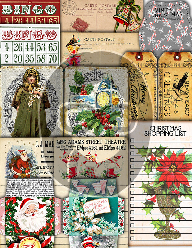 Junk Journal Ephemera Pack, Journaling Bundle -51pg Digital Download- Christmas Printables, Vintage Santa, Starter Kit, December Daily Kit