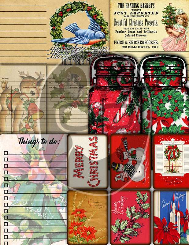 Junk Journal Ephemera Pack, Journaling Bundle -51pg Digital Download- Christmas Printables, Vintage Santa, Starter Kit, December Daily Kit