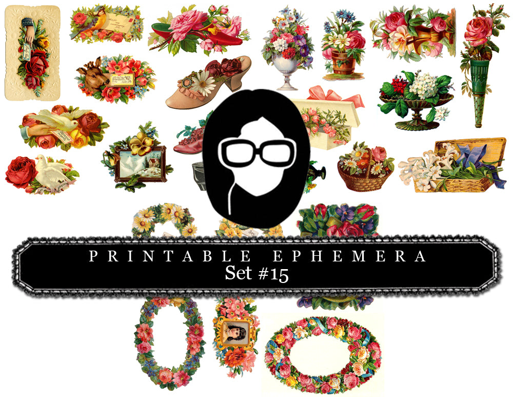 Digital Journal Kits - Ephemera Set #15 - 15 Pg Instant Download - digital collage, rose clipart floral, ephemera kit, blank journal vards