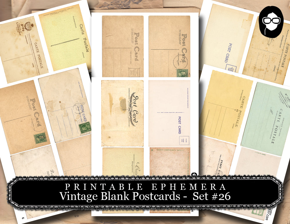 Ephemera Pack - Vintage Blank Post Cards Set #26 - 16 Page Instant Download - junk journal kit, postcard template, ephemera paper pack