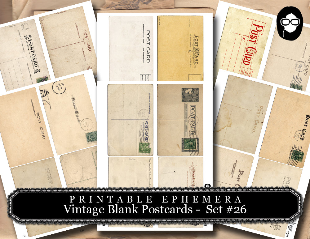 Ephemera Pack - Vintage Blank Post Cards Set #26 - 16 Page Instant Download - junk journal kit, postcard template, ephemera paper pack