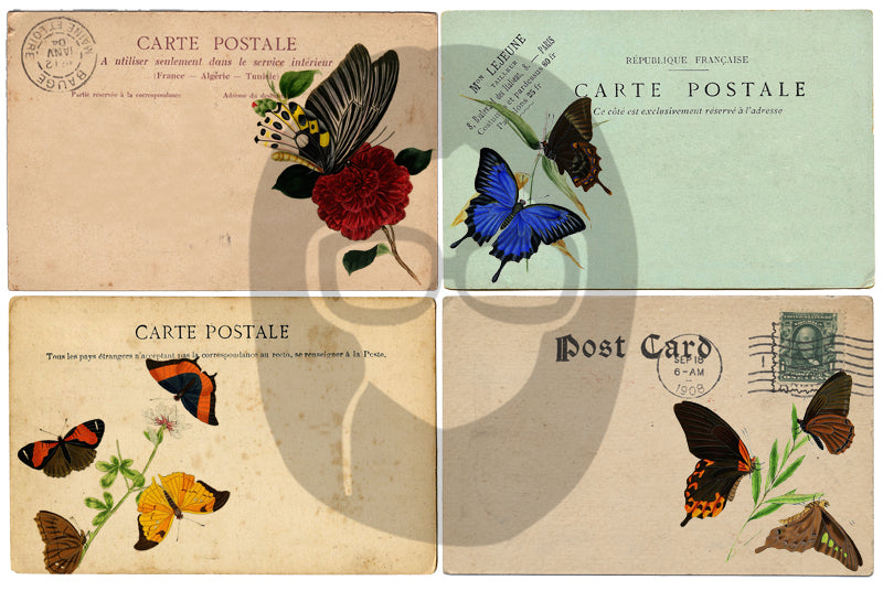 Bouquet Clipart - PostCards Butterflies Collection # 7 - 2 Page Instant Download - blank journal cards, digital journal kits