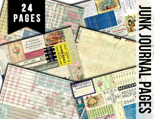 Junk Journal Digital Papers, Ephemera Background -24pg Digital Download- Vintage and Retro, Collage Sheets, Scrapbook Papers, Lined Paper