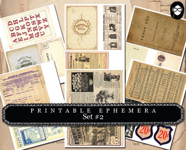 Ephemera Pack - Printable Ephemera Set # 2 - 30 Page Instant Download - junk journal kit, journaling kit, journal cards, ephemera paper pack