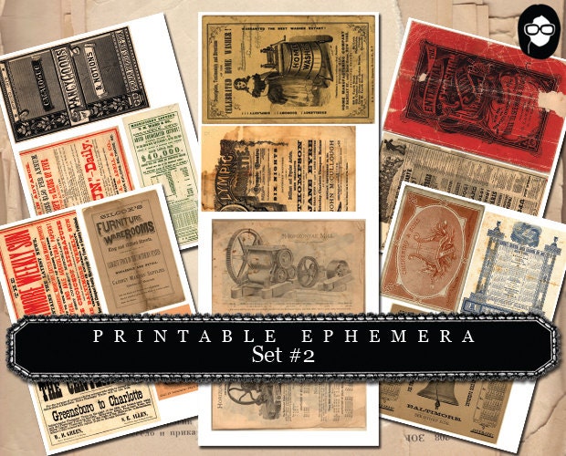 Ephemera Pack - Printable Ephemera Set # 2 - 30 Page Instant Download - junk journal kit, journaling kit, journal cards, ephemera paper pack