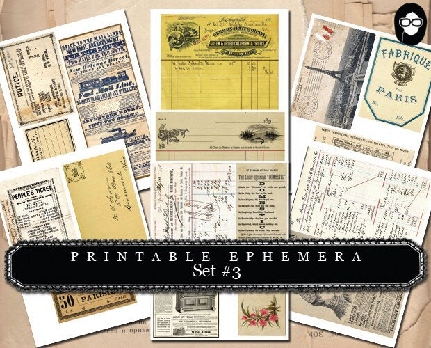 Ephemera Paper Pack - Printable Ephemera Set # 3 - 30 Pg Instant Downl ...