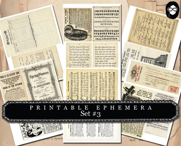 Ephemera Paper Pack - Printable Ephemera Set # 3 - 30 Pg Instant Download - blank journal cards, digital journal kits, roses clipart floral
