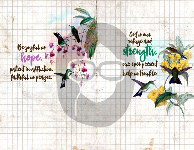 Bible Verses DIY - Hummingbirds Set # 3 - 3 Pg Instant Downloads - digital rose paper, lined journal pages, prayer journaling, scripture art