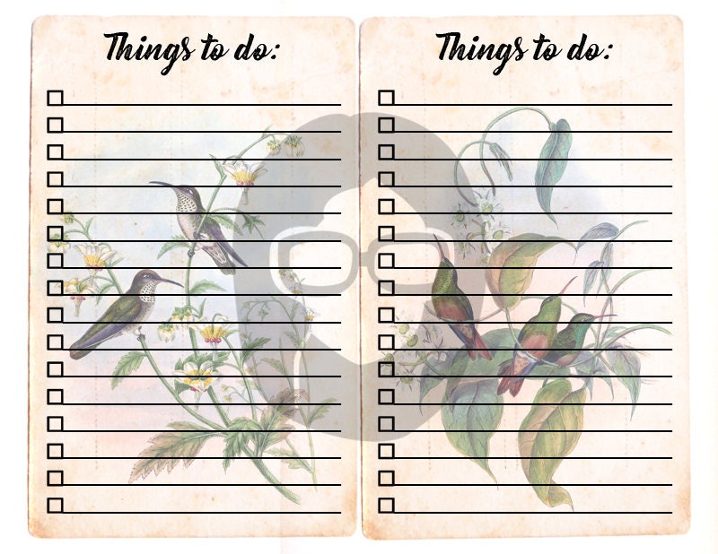 Altered Art Kit - Big Elements #3 - Hummingbirds 1 - 3 Pg Instant Download - to do list, journal cards, digital journal card, floral clipart