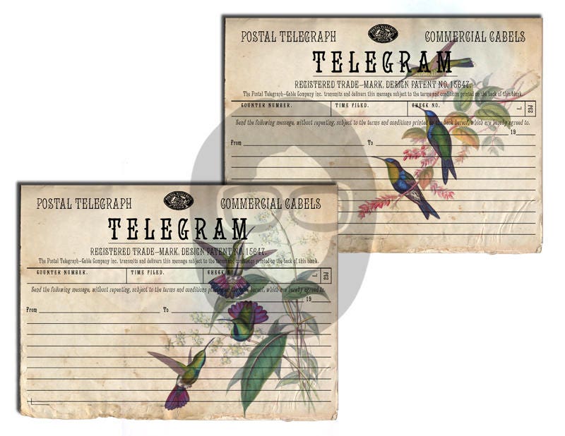 Altered Art Kit - Telegram - Hummingbirds #1 - 3 Pg Instant Download - journal cards, digital journal card, floral clipart, telegraph