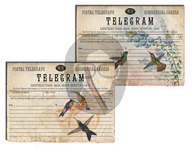 Altered Art Kit - Telegram - Hummingbirds #1 - 3 Pg Instant Download - journal cards, digital journal card, floral clipart, telegraph