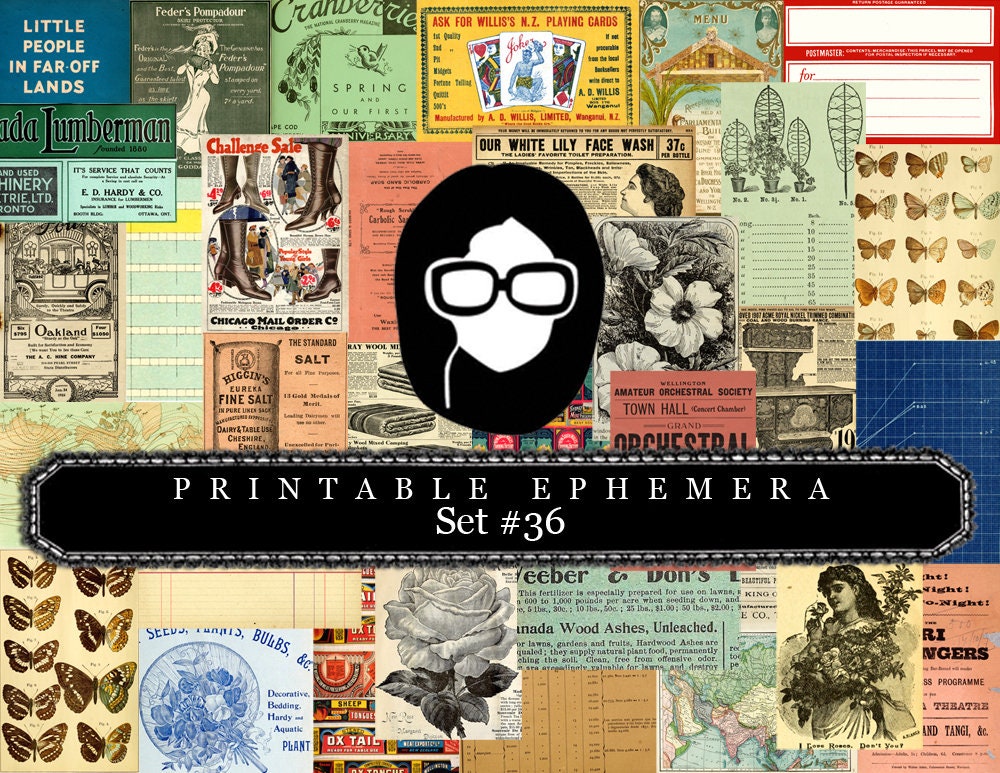 Ephemera Pack - Printable Ephemera Set #36 - 30 Page Instant Download - junk journal kit, journaling kit, journal cards, ephemera paper pack
