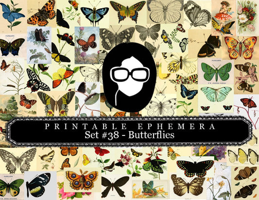 Butterfly Ephemera Pack - Printable Ephemera Set #38 - 30 Page Instant Download - junk journal kit, fruit art, ephemera paper pack