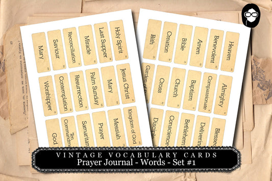 Prayer Journaling - Vintage Vocabulary Cards Set #1 - 2  Page Instant Download - scripture art, bible journaling kit, printable verses