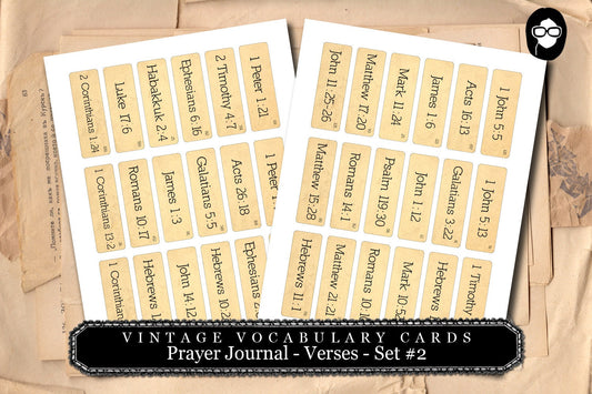 Bible Journaling - Vintage Vocabulary Cards - Verses Set #2 - 2  Pg Instant Download - scripture art, prayer journaling kit, printable