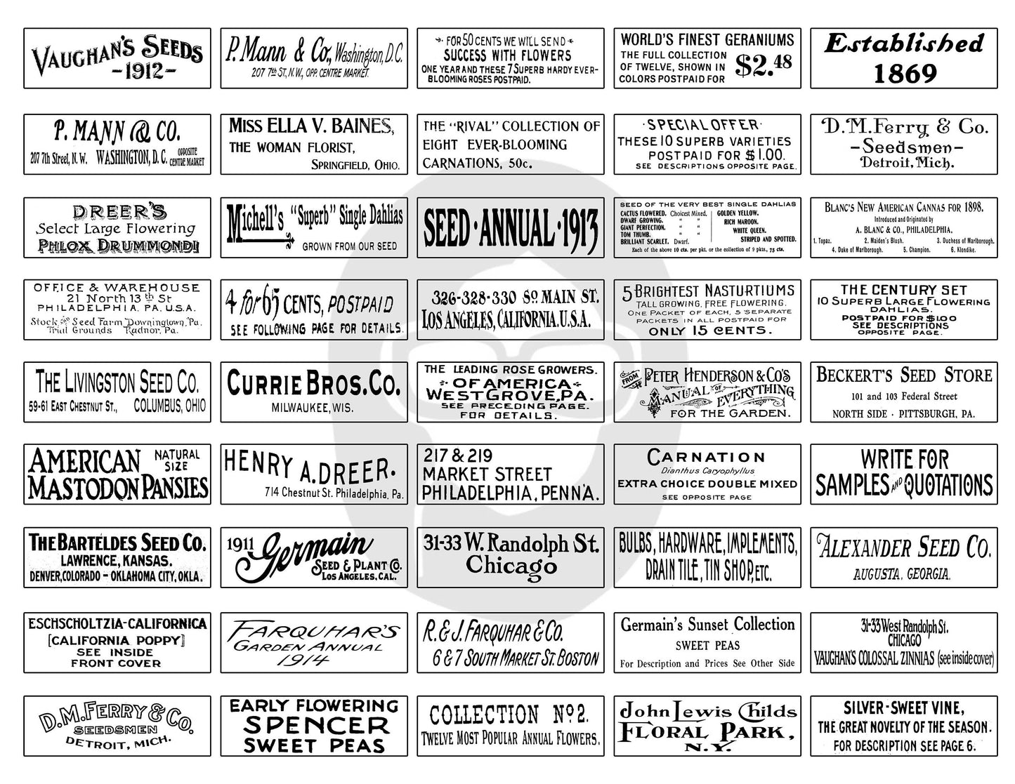 Black And White Vintage Inspired Mini Labels - Set #5 - 2 Page Instant Download - junk journal kit, printable vintage labels