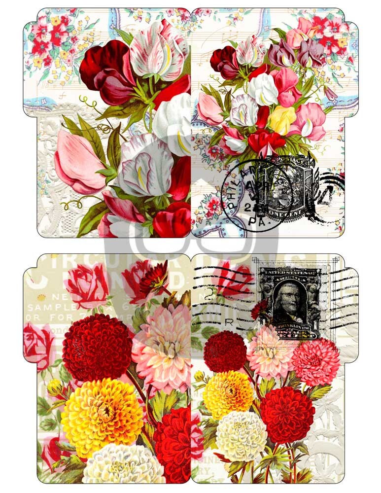 Altered Art Kit - Mini File Folder Set #16 - 6 Page Instant Download - floral clipart, smash journal kit, journaling cards, journal cards