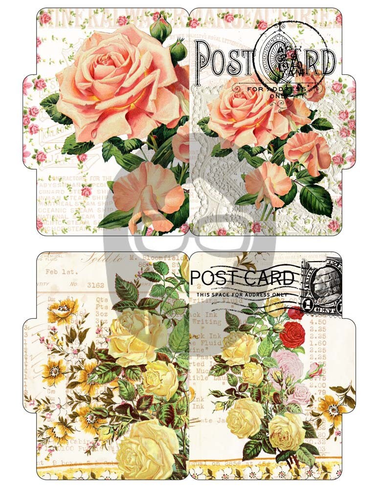 Altered Art Kit - Mini File Folder Set #16 - 6 Page Instant Download - floral clipart, smash journal kit, journaling cards, journal cards