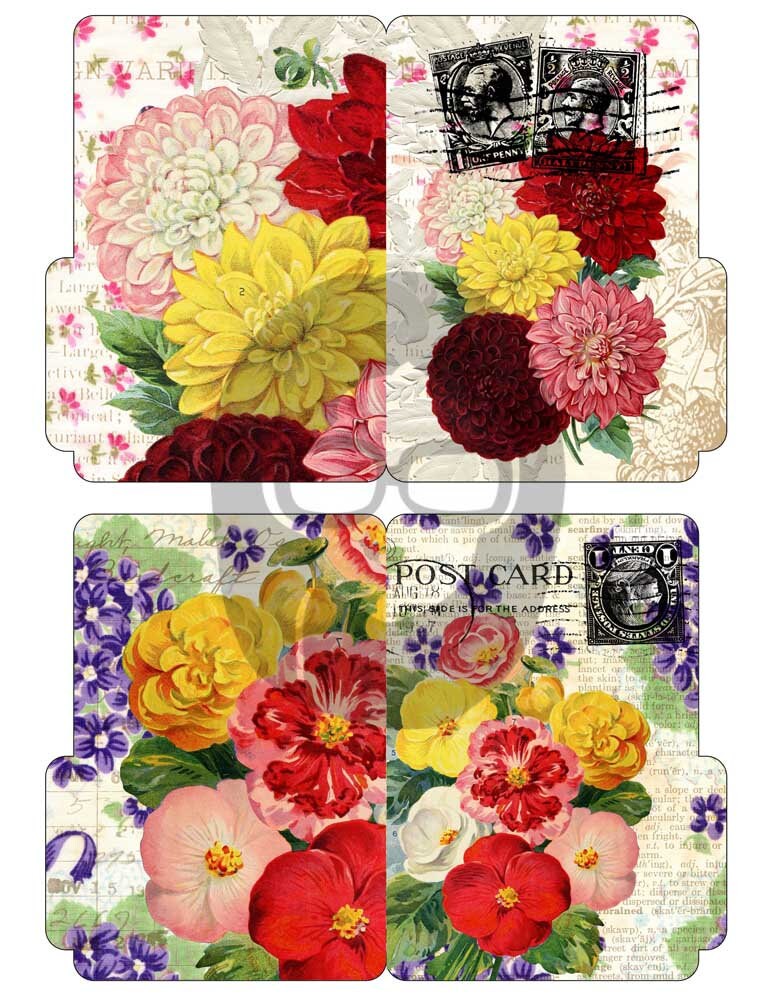 Altered Art Kit - Mini File Folder Set #16 - 6 Page Instant Download - floral clipart, smash journal kit, journaling cards, journal cards