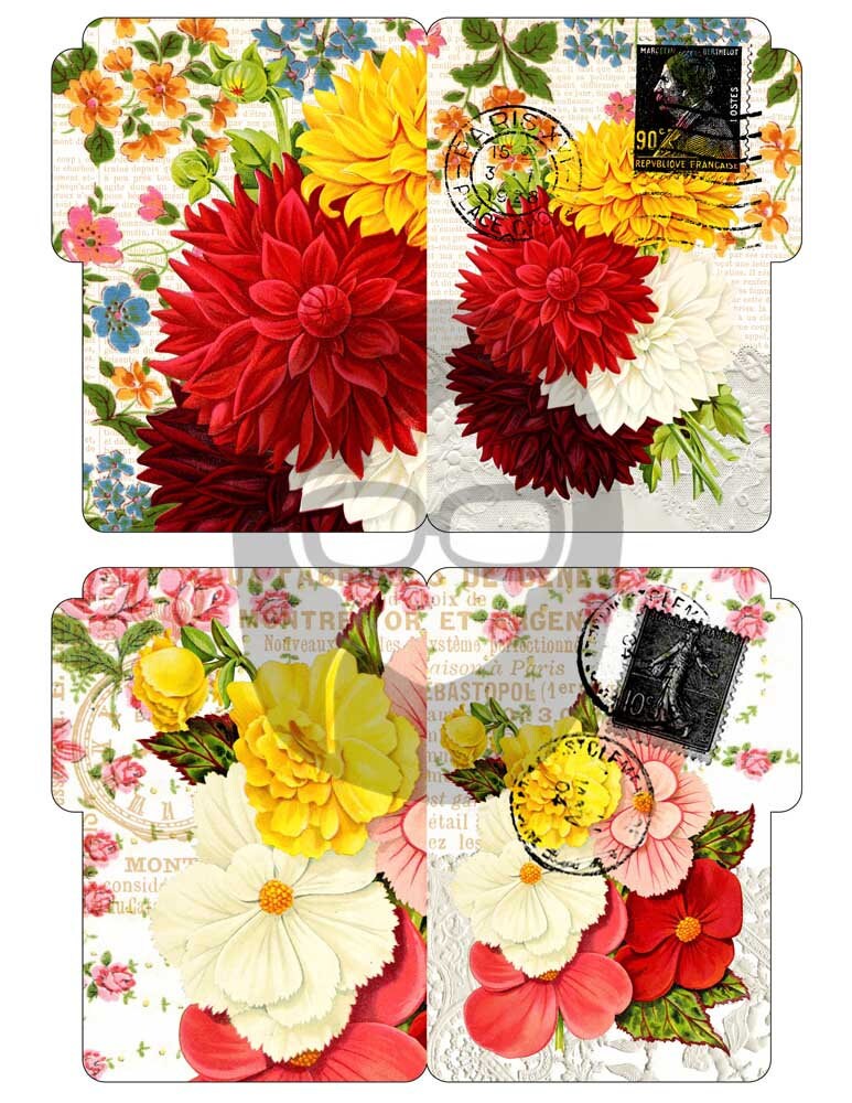 Altered Art Kit - Mini File Folder Set #16 - 6 Page Instant Download - floral clipart, smash journal kit, journaling cards, journal cards