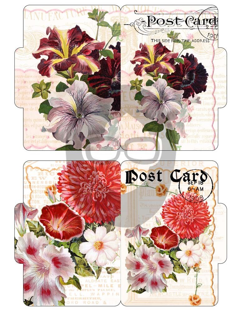 Altered Art Kit - Mini File Folder Set #16 - 6 Page Instant Download - floral clipart, smash journal kit, journaling cards, journal cards