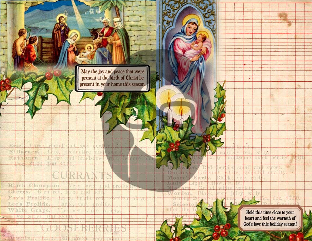 Christian Christmas Junk Journal Pages - 10 Pg download - faith prayer journal printable paper, Xmas bible scripture journaling digital kit