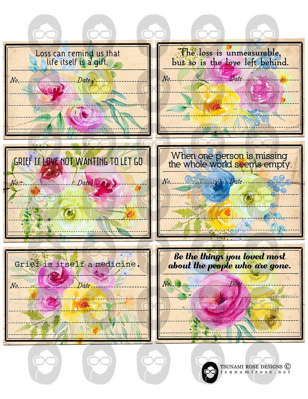 Grief Quotes, Affirmation Cards -3pg Digital Download- Grief Journal Printable, Loss Gift, Note cards, And Hope Card, Healing, Memorial