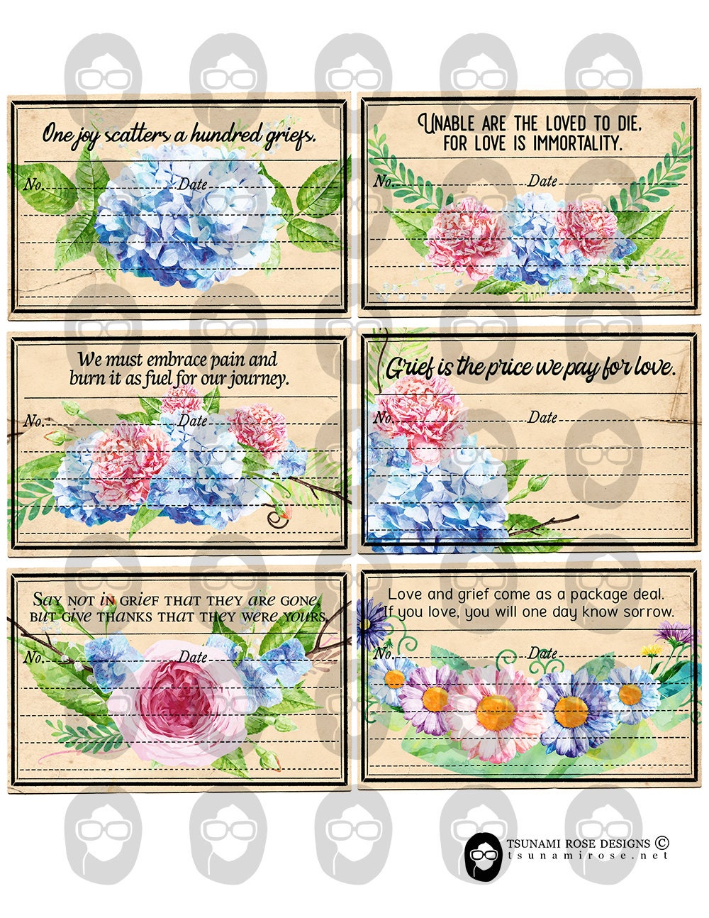 Grief Quotes, Affirmation Cards -3pg Digital Download- Grief Journal Printable, Loss Gift, Note cards, And Hope Card, Healing, Memorial