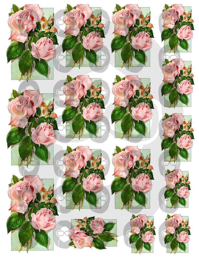 Fussy Cut Flower Images - Set #24 - 7 Page Instant Download - junk journal pink rose clipart, bouquet clipart, roses flower clipart