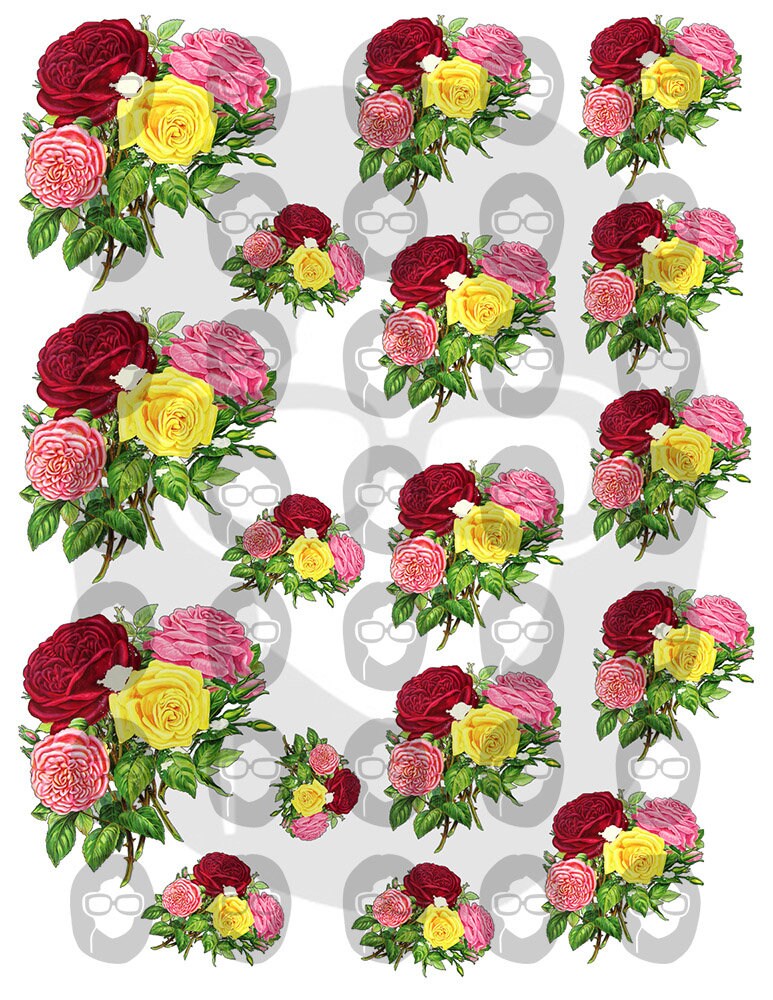 Fussy Cut Flower Images - Set #24 - 7 Page Instant Download - junk journal pink rose clipart, bouquet clipart, roses flower clipart