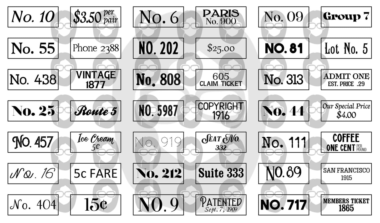 Black And White Vintage Inspired Mini Labels - Set #3 - 1 Page Instant Download - junk journal kit, printable price labels