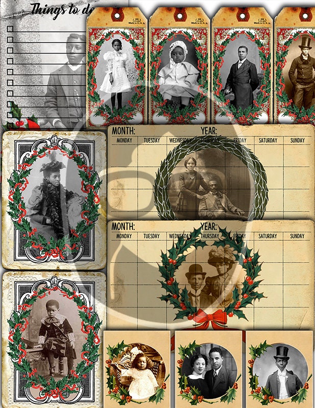 African American Ephemera, Vintage Retro Christmas -15pg Digital Download- Christmas junk journal kit, black history ephemera, journal cards