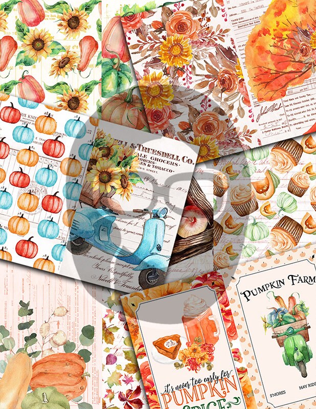 Fall Journaling Kit, Autumn Journal Kit -40pg Digital Download- Thanksgiving Pumpkin, Fall Harvest, Sunflower Clipart, Fall Digital Paper